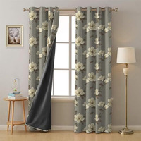 SPACES DRAPE STORY Premium Polyester Blackout Curtains - 95-98% Light Blocking - Digital Printed Floral - Heavy Fabric, Set of 2-7ft Door Curtain, Slate Grey
