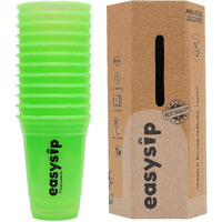 Easy Sip Reusable Party Glasses | Drinking Glass | BPA-Free | Leak Proof House Party Dispenser | Colourful Juice Tumbler Assorted Cups | Pack of 12 (400 ML - Green)