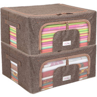 BlushBees Living Box - 600D Oxford Fabric Closet Organizer Cloth Storage Boxes For Wardrobe - 44 Litre, Pack of 2, English Brown, Rectangular