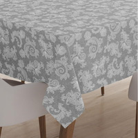 Encasa 6 to 8 seater Dining Table Cloth 145x240 cm (57x94 in) I Floral Grey Jacquard Style Print on Chambray Homespun Cotton I for Family Gatherings, Parties I Washable