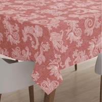 Encasa 4 Seater Dining Table Cloth 145X145 Cm (57X57 In) I Floral Red Jacquard Style Print On Chambray Homespun Cotton I For Family Gatherings, Parties I Washable - Square