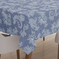 Encasa 4 Seater Dining Table Cloth 145X145 Cm (57X57 In) I Floral Blue Jacquard Style Print On Chambray Homespun Cotton I For Family Gatherings, Parties I Washable - Square