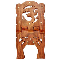 CRAFTCASTLE Sheesham Wood Folding Hand Crafted OM Book Stand/Holder/Rest/Keep for Home/Work Space/Religious Places Rehal Stand (13 Inches)