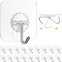 Claiez Wall Hooks 20lb(Max) Transparent Reusable Seamless Hooks,Waterproof and Oilproof,Bathroom Kitchen Heavy Duty Self Adhesive Hooks (10 transparent)