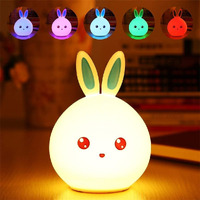 One94Store Cute Silicone Rabbit Lamp USB Rechargeable Color Changing LED Night Light with Touch Sensor Control Perfect Decoration for Kids Bedroom Dco Gifts for Baby, Children, Blue Ear (Pack of 1)