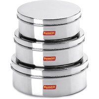 Sumeet Stainless Steel Flat Canisters/Puri Dabba/Storage Containers Set Of 3Pcs (1.5Ltr,2.1Ltr,2.7Ltr), Blue-Violet