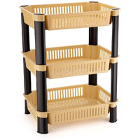 FRIEDERICH Plastic Vegetable Trolley Rack for Kitchen Storage Vegetable Organizer, Vegetable Stand for Kitchen Storage Racks for Office,Kitchen,Living Room, Fruits Onion Potato Stand(3 Layer, Cream)
