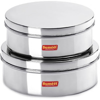 Sumeet Stainless Steel Flat Canisters/Puri Dabba/Storage Containers Set Of 2Pcs (1.5Ltr,2.1Ltr), Blue-Violet