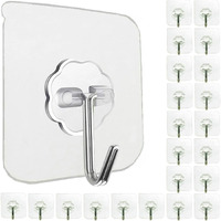 PRAFU Adhesive Hooks 15 Packs Wall Hooks Heavy Duty Self Adhesive Hooks Transparent Waterproof Wall Hooks for Kitchen Bathroom Towel Door Outdoor Home Improvement Utility Pack of 15