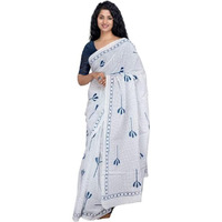 Kiaaron Womens Ikat Hand Block Print Jaipuri Cotton Mulmul Saree with Blouse Piece - White_34