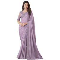 AKHILAM Womens Silk Blend Embellished Designer Saree With Blouse Piece (Lavendar_SILVER27003_TFH)