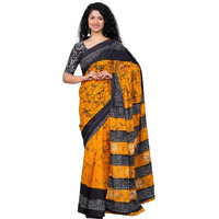 Kiaaron Womens Ikat Hand Block Print Jaipuri Cotton Mulmul Saree with Blouse Piece - Yellow_21