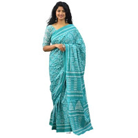 Kiaaron Womens Ikat Hand Block Print Jaipuri Cotton Mulmul Saree with Blouse Piece - Multi_63