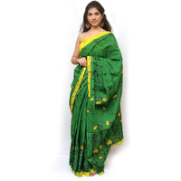Kiaaron Womens Hand Block Kalamkari Batik Bagru Jaipuri Ikat Printed Handloom Pure Cotton Mulmul Traditional Ethnic Cotton Sarees With Printed Blouse Piece - Green