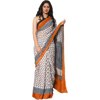Kiaaron Womens Hand Block Kalamkari Batik Bagru Jaipuri Ikat Printed Handloom Pure Cotton Mulmul Traditional Ethnic Cotton Sarees With Printed Blouse Piece - Yellow_White