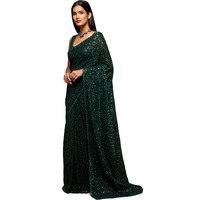 TRENDMALLS Womens Georgette Heavy Sequins Work Heavy Saree with Blouse (Dark Green)