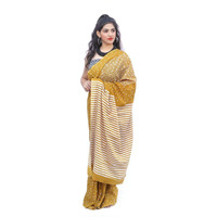 Kiaaron Womens Hand Block Kalamkari Batik Bagru Jaipuri Ikat Printed Handloom Pure Cotton Mulmul Traditional Ethnic Cotton Sarees With Printed Blouse Piece - Yellow