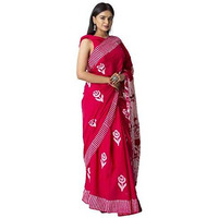 Kiaaron Handicrafts Womens Ikat Hand Block Print Jaipuri Cotton Mulmul Saree with Blouse Piece - _SH_43
