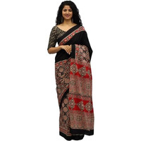 Kiaaron Handicrafts Womens Ikat Hand Block Print Jaipuri Cotton Mulmul Saree with Blouse Piece - _5