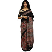 Kiaaron Handicrafts Womens Ikat Hand Block Print Jaipuri Cotton Mulmul Saree with Blouse Piece - _4