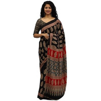 Kiaaron Handicrafts Womens Ikat Hand Block Print Jaipuri Cotton Mulmul Saree with Blouse Piece - _1