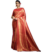 Vardha Womens Kanchipuram Art Silk Saree with Unstitched Blouse Piece - Zari Woven Work Sarees for Wedding (Kasuba Silk, 471, Red)