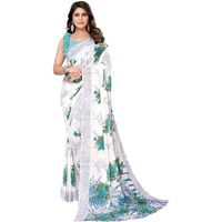 Yashika Womens Trendy Printed Georgette Sky Blue Color Saree with Blouse Material(NUTAN SKY BLUE)