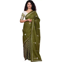 Kiaaron Handicrafts Jaipuri Ikat Hand Block Print Womens Cotton Mulmul Saree with Blouse Piece -Green_0049