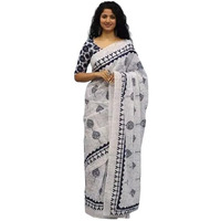 Kiaaron Handicrafts Womens Ikat Hand Block Print Jaipuri Cotton Mulmul Saree with Blouse Piece - _26