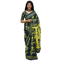 Kiaaron Womens Ikat Hand Block Print Jaipuri Cotton Mulmul Saree with Blouse Piece - Yellow_394