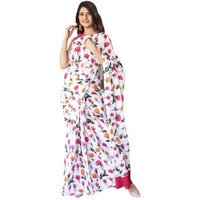 Kiaaron Womens Hand Block Kalamkari Batik Bagru Jaipuri Ikat Printed Handloom Pure Cotton Mulmul Traditional Ethnic Cotton Sarees With Printed Blouse Piece - White