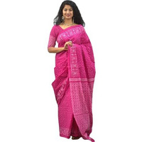 Kiaaron Womens Ikat Hand Block Print Jaipuri Cotton Mulmul Saree with Blouse Piece -Pink_Kia32