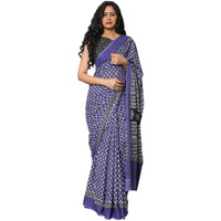 Kiaaron Womens Hand Block Kalamkari Batik Bagru Jaipuri Ikat Printed Handloom Pure Cotton Mulmul Traditional Ethnic Cotton Sarees With Printed Blouse Piece - Purple