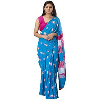 Kiaaron Womens Hand Block Kalamkari Batik Bagru Jaipuri Ikat Printed Handloom Pure Cotton Mulmul Traditional Ethnic Cotton Sarees With Printed Blouse Piece - Blue