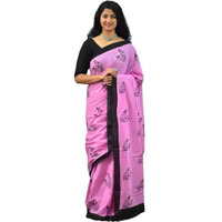 Kiaaron Womens Ikat Hand Block Print Jaipuri Cotton Mulmul Saree with Blouse Piece - Pink_251