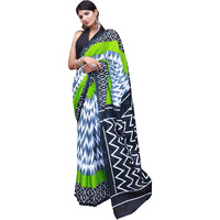 Kiaaron Womens Hand Block Kalamkari Batik Bagru Jaipuri Ikat Printed Handloom Pure Cotton Mulmul Traditional Ethnic Cotton Sarees With Printed Blouse Piece - Green
