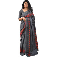 Kiaaron Womens Ikat Hand Block Print Jaipuri Cotton Mulmul Saree with Blouse Piece - Grey_240