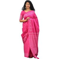 Kiaaron Womens Ikat Hand Block Print Jaipuri Cotton Mulmul Saree with Blouse Piece - Pink_74