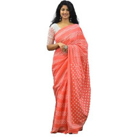 Kiaaron Womens Ikat Hand Block Print Jaipuri Cotton Mulmul Saree with Blouse Piece - Multi_67
