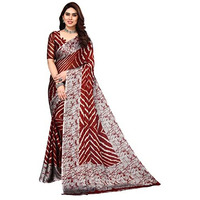 Bee M Pee Designer Chiffon (Printed Saree for Women_Silver Maroon)