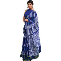 Kiaaron Womens Hand Block Kalamkari Batik Bagru Jaipuri Ikat Printed Handloom Pure Cotton Mulmul Traditional Ethnic Cotton Sarees With Printed Blouse Piece - Blue