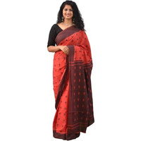 Kiaaron Womens Ikat Hand Block Print Jaipuri Cotton Mulmul Saree with Blouse Piece - Red_239