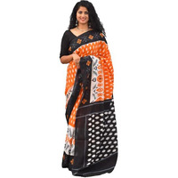 Kiaaron Womens Ikat Hand Block Print Jaipuri Cotton Mulmul Saree with Blouse Piece - Orange_232