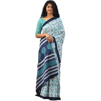 Kiaaron Womens Ikat Hand Block Print Jaipuri Cotton Mulmul Saree with Blouse Piece - Red_SH16