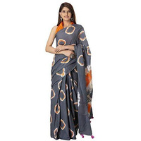 Kiaaron Womens Ikat Hand Block Print Jaipuri Cotton Mulmul Saree with Blouse Piece -Grey_Shiv764