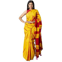 Kiaaron Womens Ikat Hand Block Print Jaipuri Cotton Mulmul Saree with Blouse Piece -Orange_Shiv765