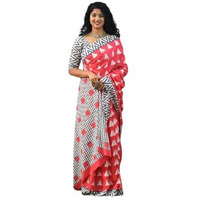 Kiaaron Womens Hand Block Kalamkari Batik Bagru Jaipuri Ikat Printed Handloom Pure Cotton Mulmul Traditional Ethnic Cotton Sarees With Printed Blouse Piece - Multicolor