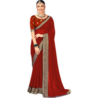 AKHILAM Womens Georgette Embellished Designer Saree With Blouse Piece (Maroon_VIRAT104_5D)