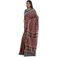 Kiaaron Handicrafts Womens Ikat Hand Block Print Jaipuri Cotton Mulmul Saree with Blouse Piece -Maroon_17