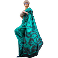 AKHILAM Womens Crepe Digital Print Designer Saree With Unstitched Blouse Piece (Teal blue_KUBIK324017_RJ)